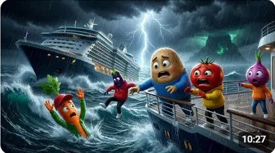Animated potato-character family scene
